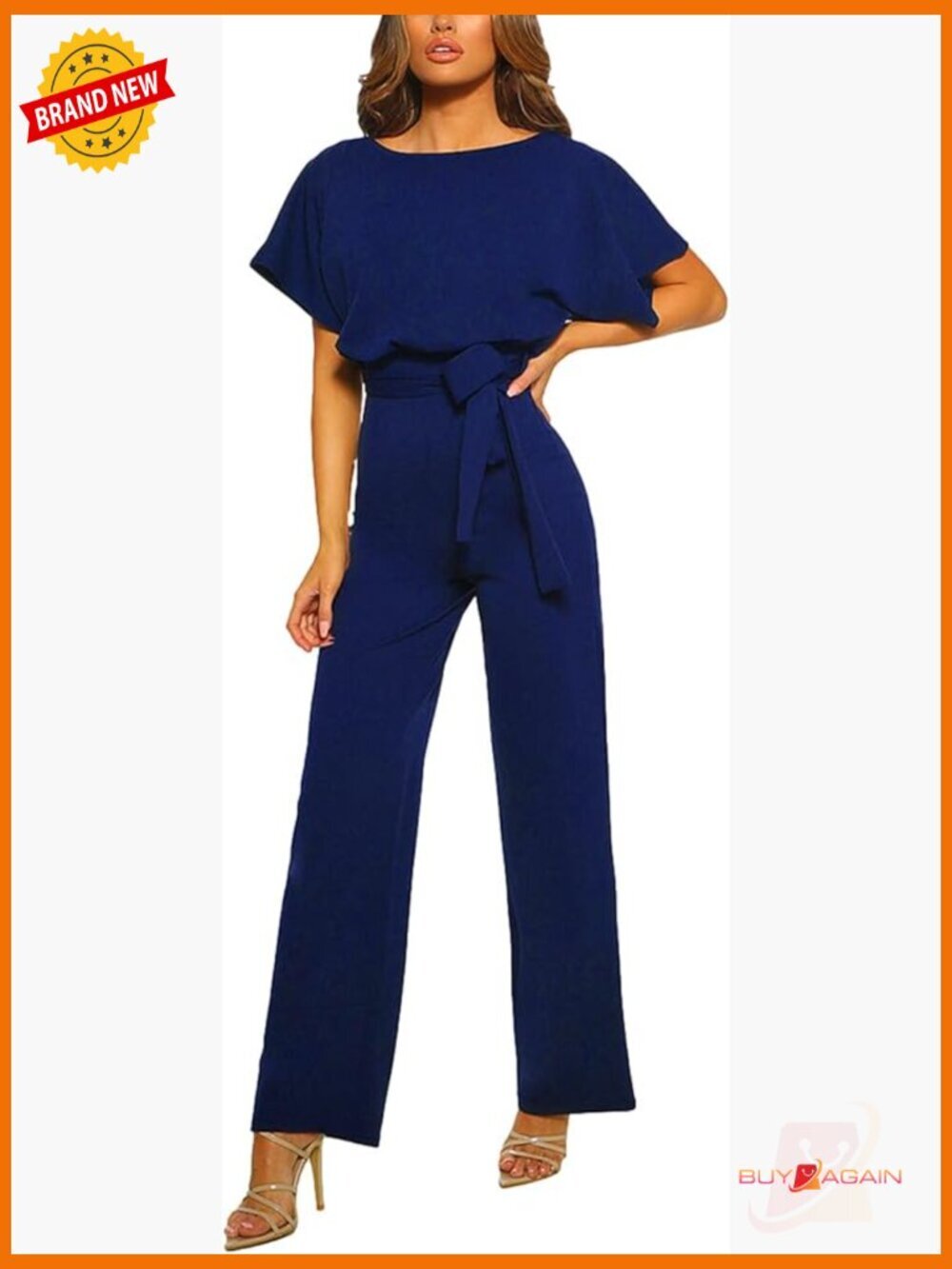 Short Sleeve Jumpsuit Belted Wide Leg Long Pant Romper